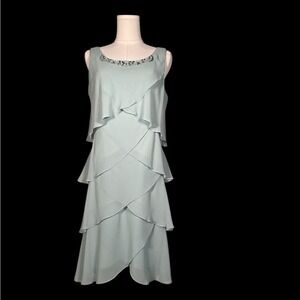 S.L. Fashions Asymmetrical Layered Dress -‎ Soft Blue